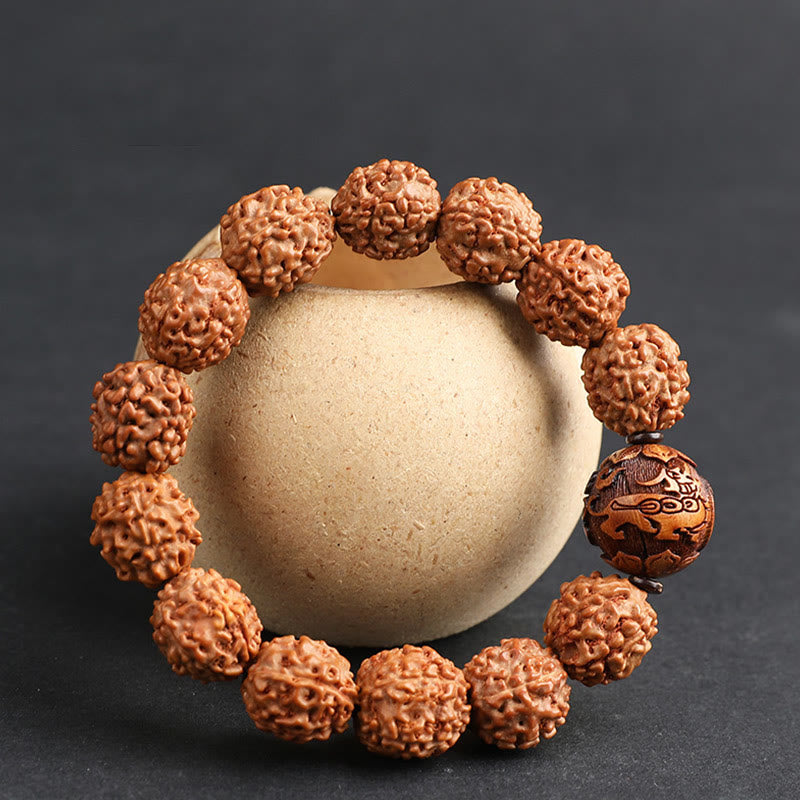 Pulsera de la suerte de la riqueza de la moneda de cobre de PiXiu de la semilla de Bodhi de Rudraksha del Tíbet con Buddha Stones