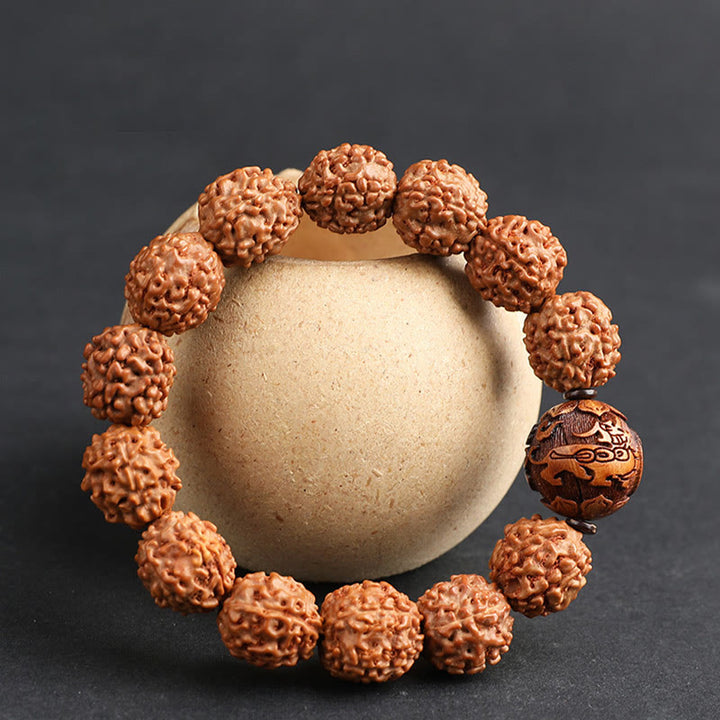 Pulsera de la suerte de la riqueza de la moneda de cobre de PiXiu de la semilla de Bodhi de Rudraksha del Tíbet con Buddha Stones
