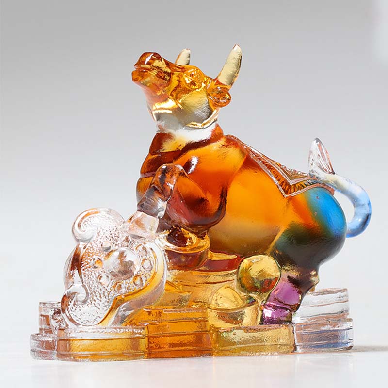 Buddha Stones Año del Dragón hechas a mano 12 Zodíaco chino Liuli pieza de arte con cristal protección decoración de la Oficina del hogar