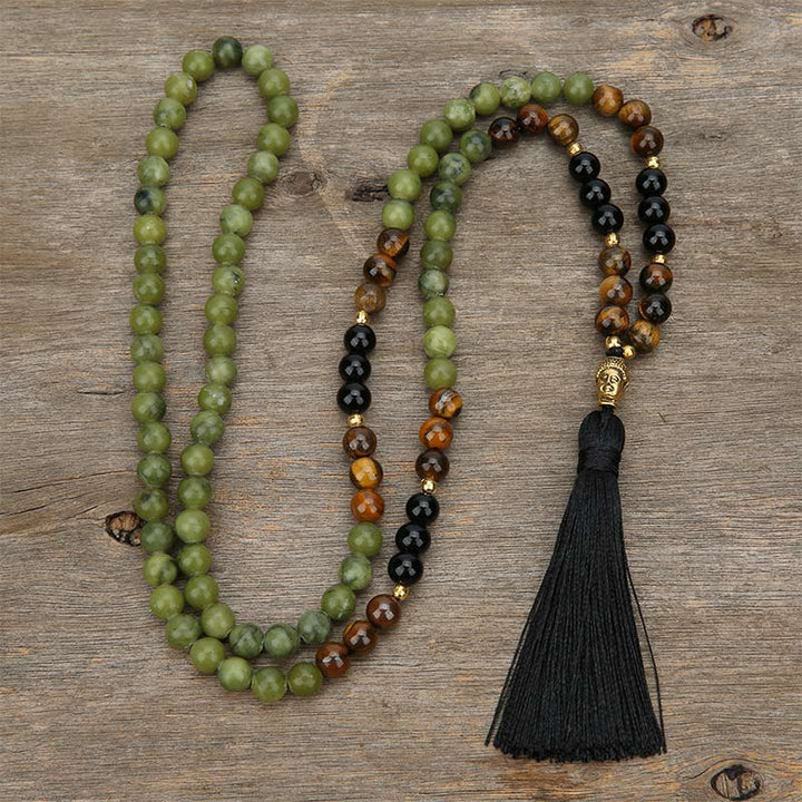 Pulsera Mala de Protección de Jaspe Verde Tibetano con Buddha Stones