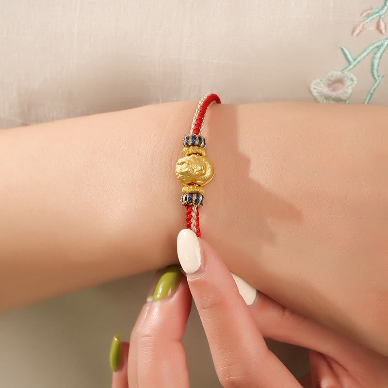 Pulsera trenzada hecha a mano con Buddha Stones de plata de ley 925 con dragón bebé, fuerza de la suerte