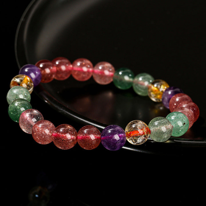 Pulsera con cuentas curativas de amor de cuarzo fresa multicolor natural con Buddha Stones