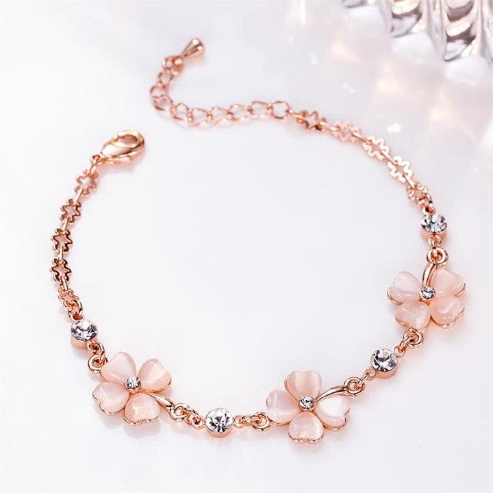Pulsera de cadena de amor con trébol de cuatro hojas y cristal rosa con Buddha Stones