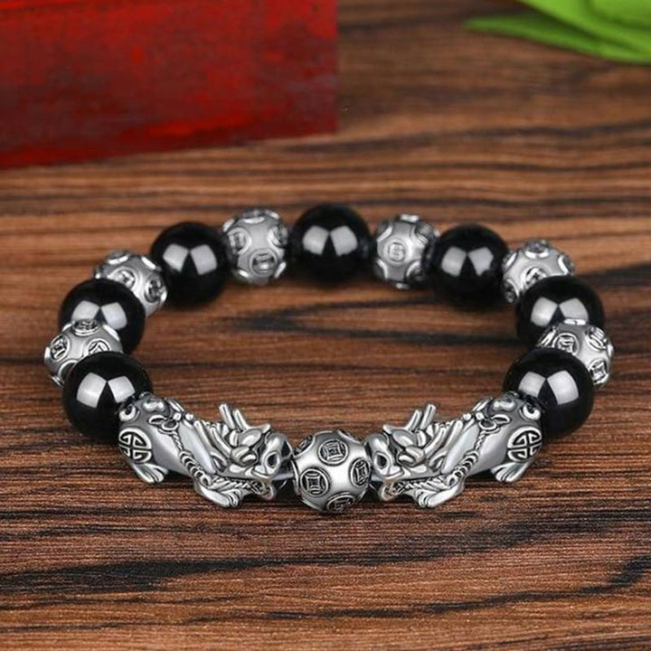 Pulsera de obsidiana PiXiu FengShui tibetano con Buddha Stones
