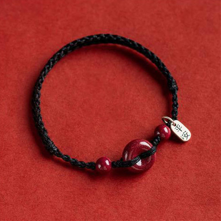 Pulsera tobillera con hebilla de paz de cinabrio hecha a mano con Buddha Stones, abalorio seguro y saludable, pulsera de bendición