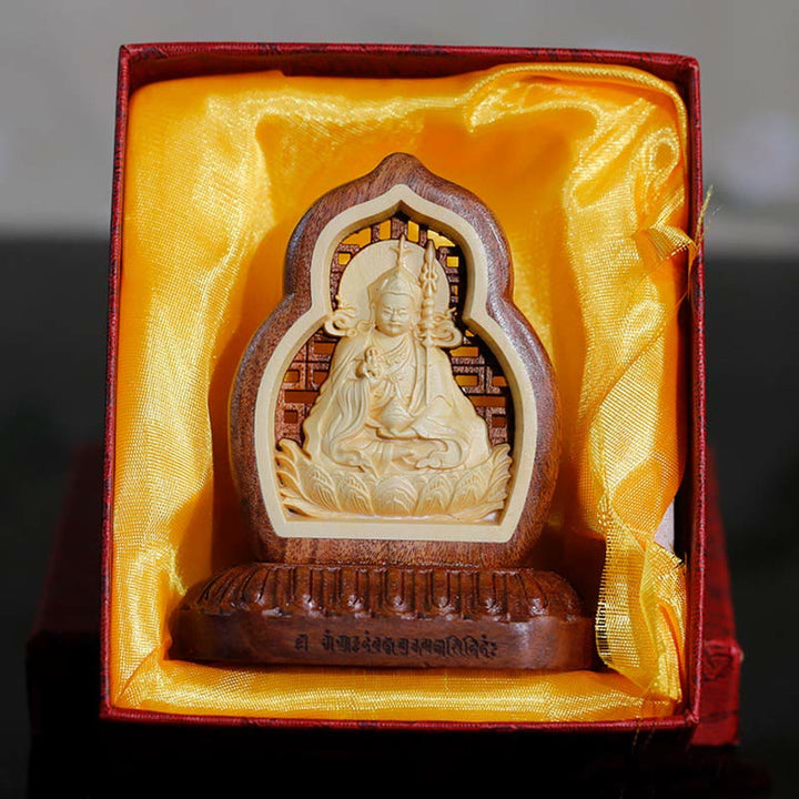 Estatua decorativa de madera grabada de Guru Rinpoche Buddha Padmasambhavan Serenity - image 1