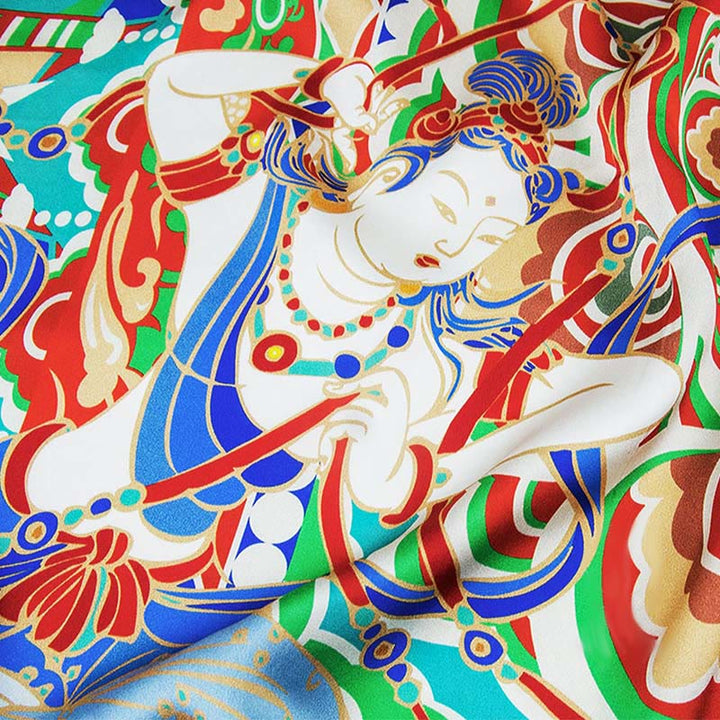 Buddha Stones Dunhuang Músico tocando frescos 100% bufanda de seda de morera Mantón de seda Dunhuang de grado premium 6A