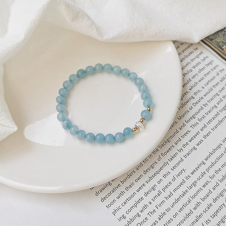 Pulsera curativa de cristal azul, aguamarina, cobre, chapado en oro de 14 quilates, Buddha Stones , ágata blanca, cristal blanco