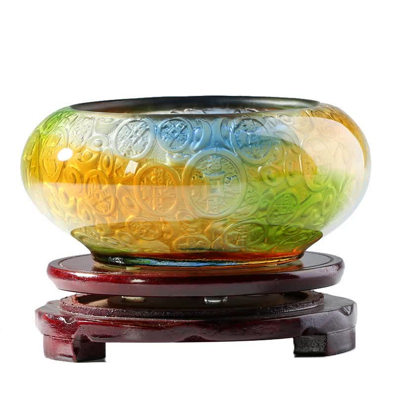 Cuenco del tesoro de cristal Liuli hecho a mano, lingotes, pieza de arte, decoración del hogar
