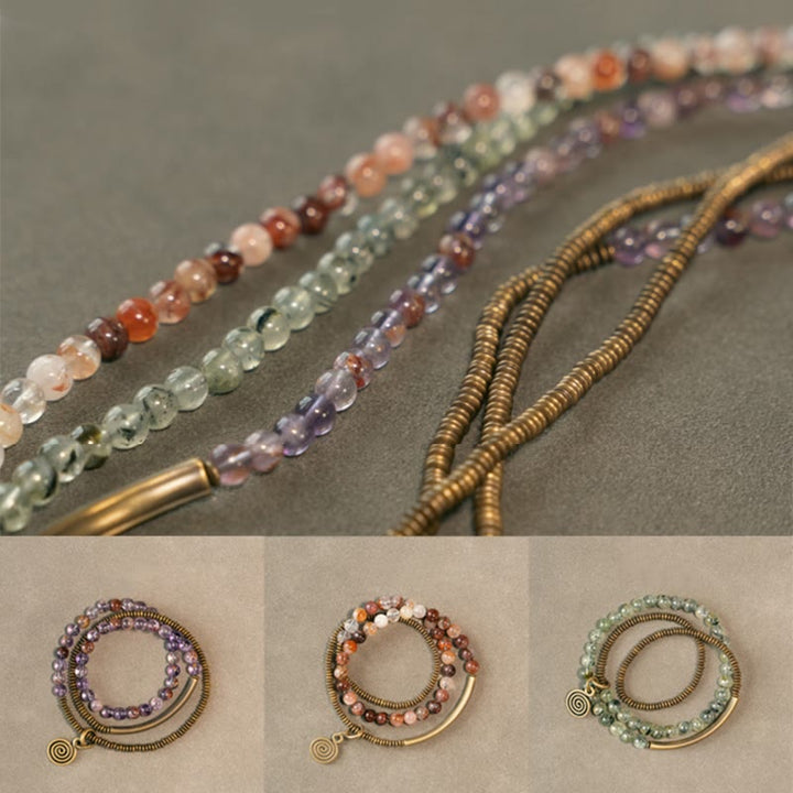 Buddha Stones Púrpura Fantasma Rojo Cuarzo Hematoide Verde Cuarzo Rutilado Cobre Amor Perdón Pulsera