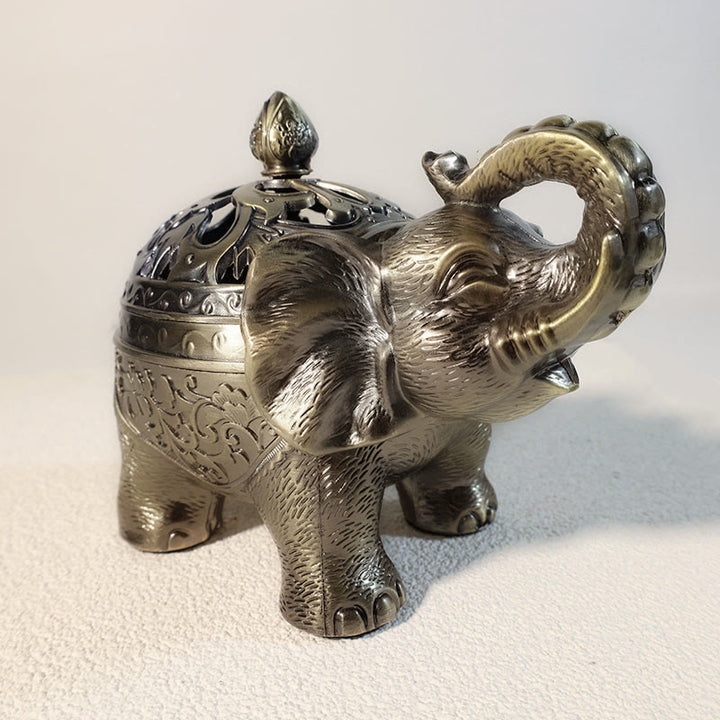 Quemador de incienso de aleación de elefante con Buddha Stones, decoración del hogar