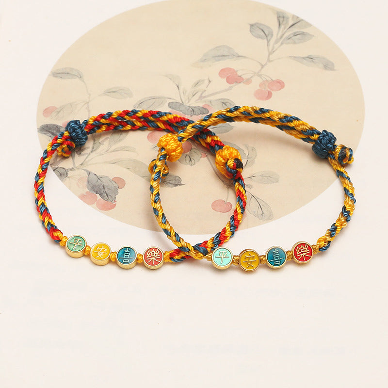 Pulsera de hilo trenzado de protección de paz y alegría con hilo de Color Dunhuang hecho a mano con Buddha Stones