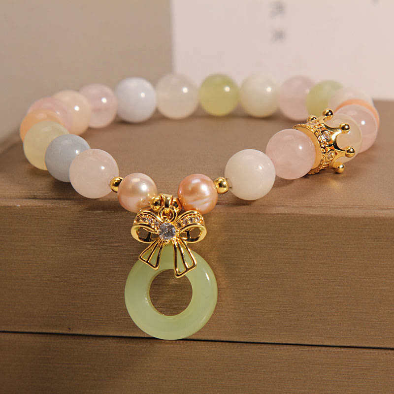 Pulsera de confianza de jade con hebilla de paz de morganita con Buddha Stones