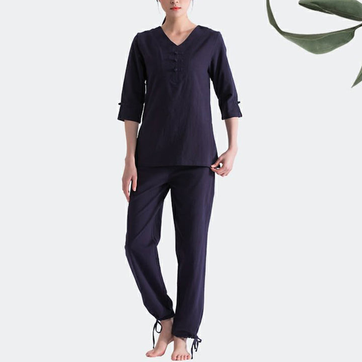 Conjunto de ropa de lino y algodón con diseño de cuello en V para mujer, uniforme de práctica Zen, Buddha Stones, Yoga, meditación y oración - image 5