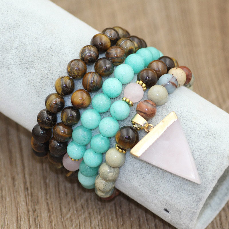 Buddha Stones 108 cuentas de piedra natural ojo de tigre Mala pulsera curativa