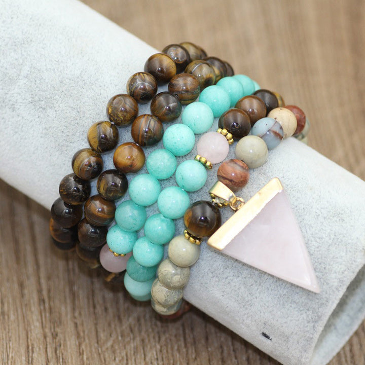 Buddha Stones 108 cuentas de piedra natural ojo de tigre Mala pulsera curativa