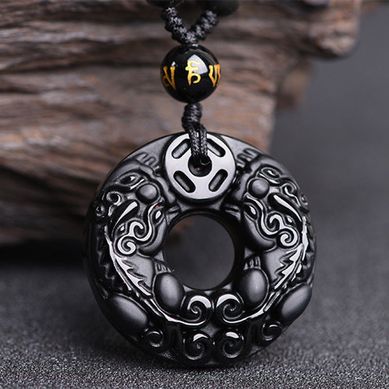Collar con colgante de riqueza de obsidiana Pixiu de Buddha Stones - image 2