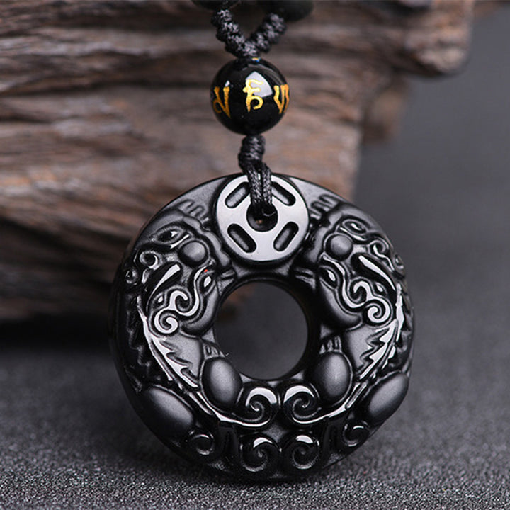 Collar con colgante de riqueza de obsidiana Pixiu de Buddha Stones - image 2