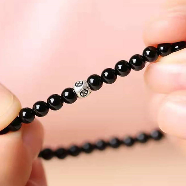 Pulsera de fuerza de purificación de cuarzo ahumado de obsidiana negra natural con Buddha Stones