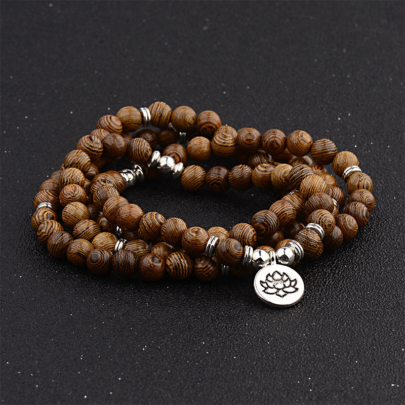 Pulsera de madera con relámpago tibetano de Buddha Stones Mala de Buda de loto