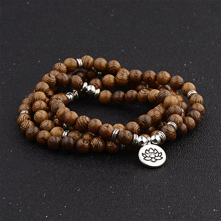 Pulsera de madera con relámpago tibetano de Buddha Stones Mala de Buda de loto