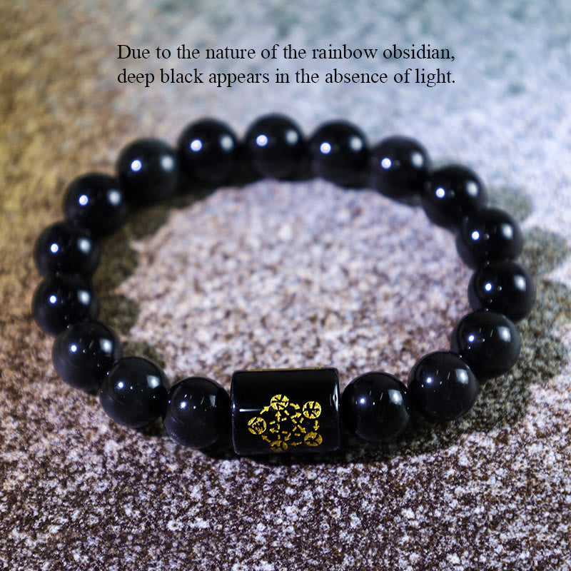 Pulsera de transformación positiva de obsidiana arcoíris natural con Buddha Stones
