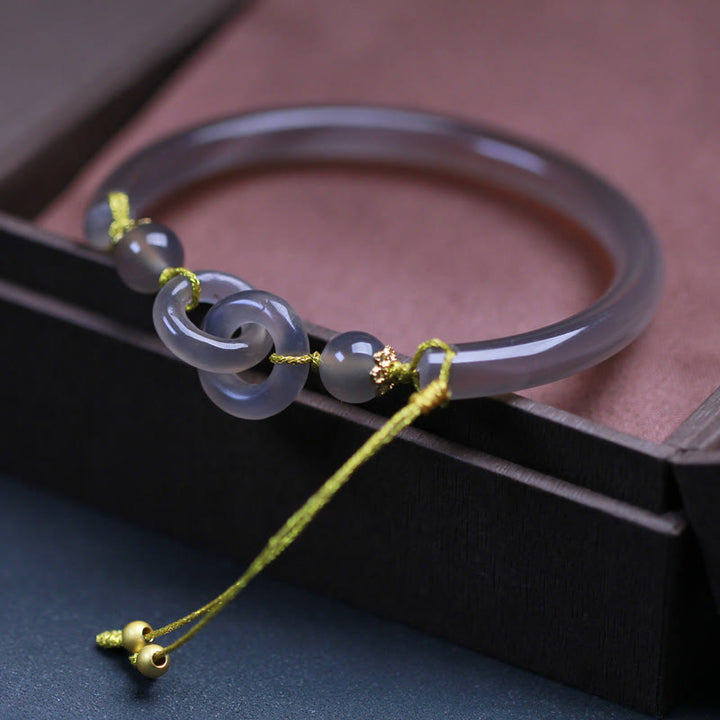 Brazalete de pulsera de equilibrio con hebilla de paz doble de ágata gris natural con Buddha Stones - image 4
