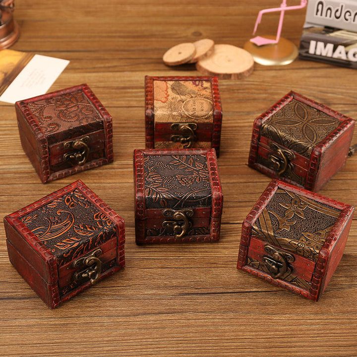 Caja de joyería de madera cuadrada pequeña Retro con Buddha Stones , flor de loto, uva, cobre, moneda, narciso, caja de almacenamiento de joyería