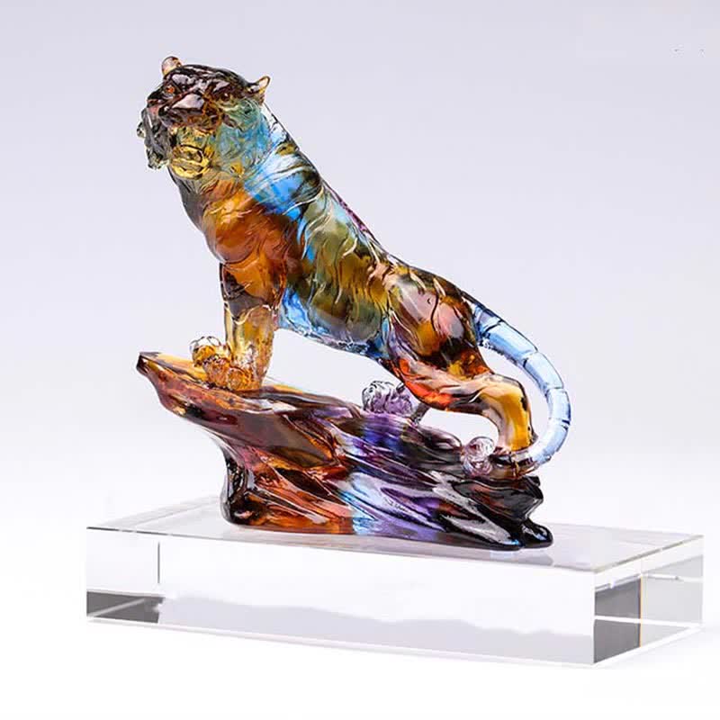 Pieza de arte de tigre de cristal Liuli hecha a mano, protección para decoración del hogar