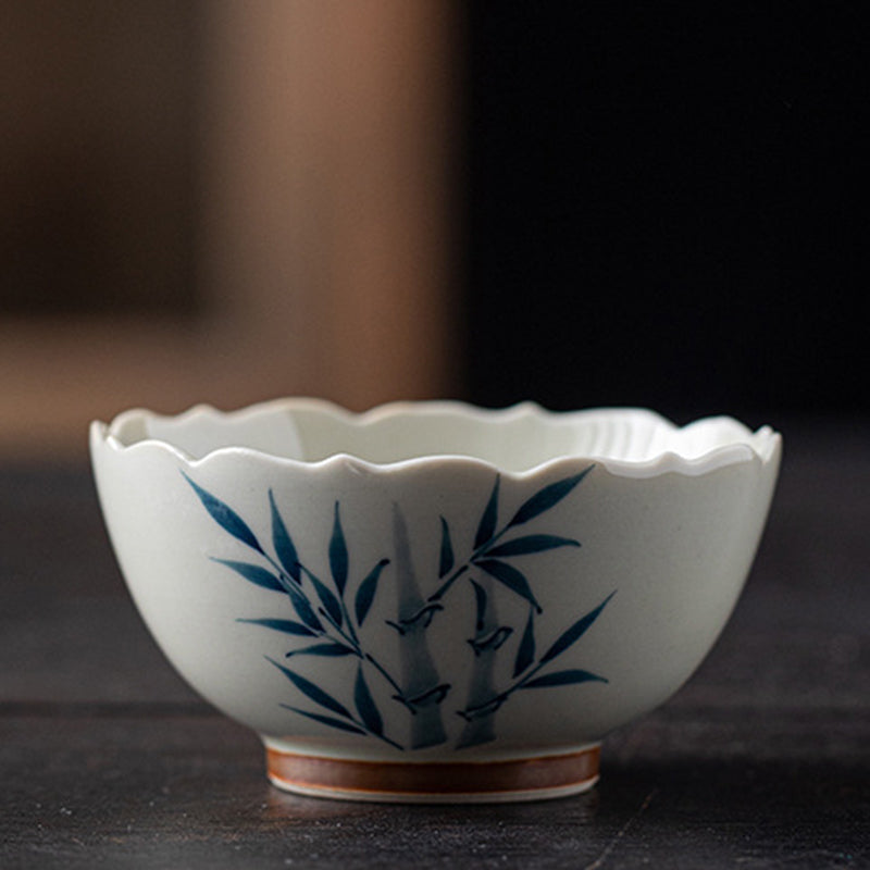 Taza de té de cerámica con hojas de bambú azules pequeñas, Buddha Stones, tazón de té de Kung Fu