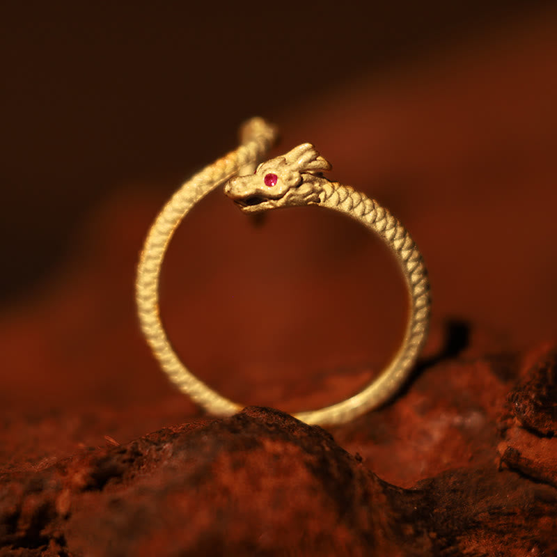 Anillo ajustable de plata de ley 925 con Buddha Stones , diseño vintage del Año del Dragón, protección de la suerte