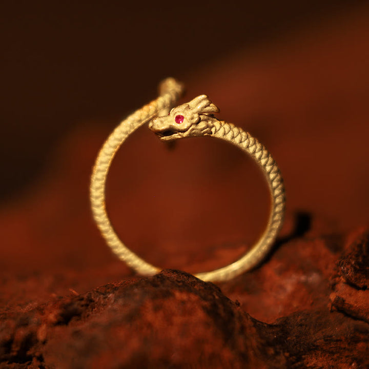 Anillo ajustable de plata de ley 925 con Buddha Stones , diseño vintage del Año del Dragón, protección de la suerte