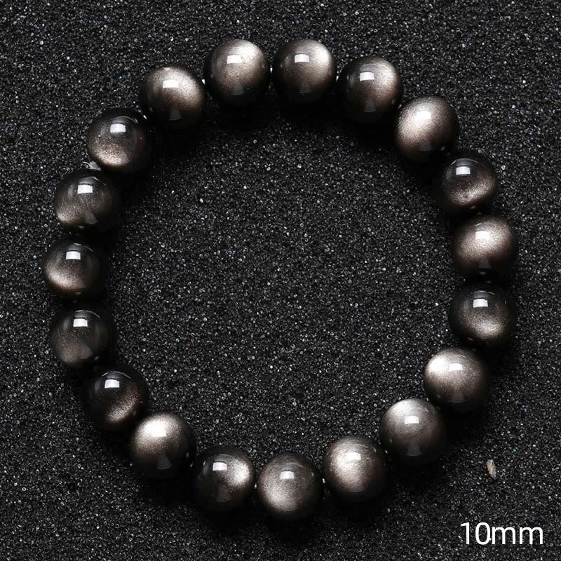 Pulsera de protección calmante de obsidiana brillante de plata natural con Buddha Stones