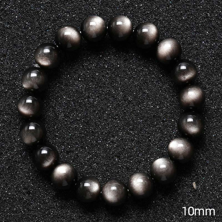 Pulsera de protección calmante de obsidiana brillante de plata natural con Buddha Stones