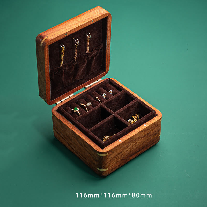 Caja organizadora de regalo de madera, caja de almacenamiento de joyería de palisandro hecha a mano con hoja de flor antigua