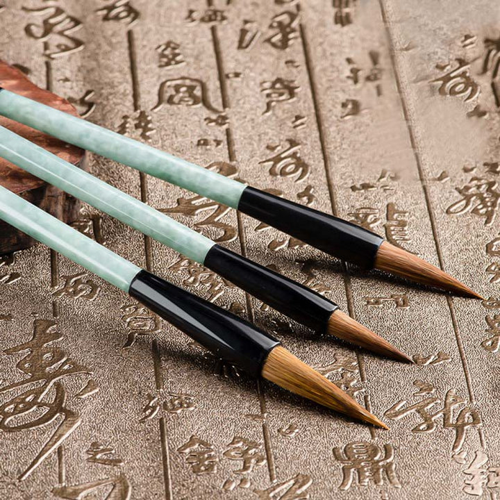 Buddha Stones, Jade Natural, suerte, pluma de pincel de caligrafía china, pincel de escritura chino con caja de regalo