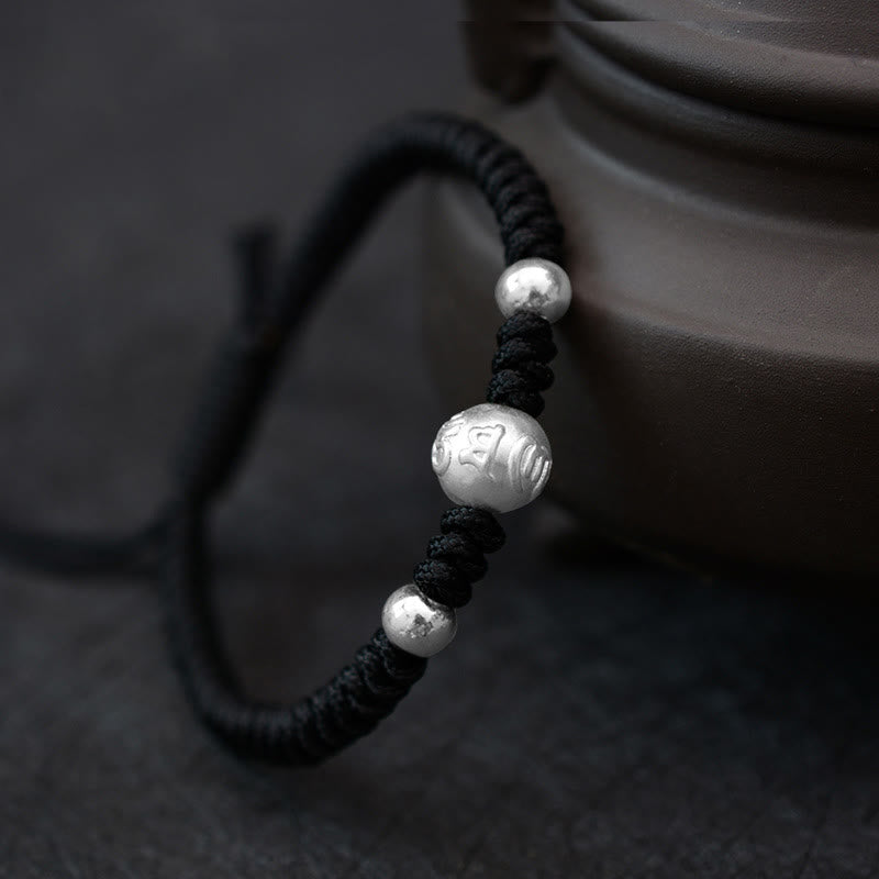 Pulsera de pareja de cuerda de fuerza de la suerte con moneda de cobre Om Mani Padme Hum de plata de ley 999 con Buddha Stones