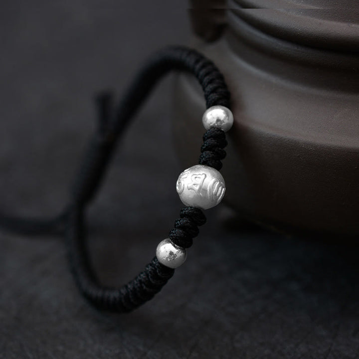 Pulsera de pareja de cuerda de fuerza de la suerte con moneda de cobre Om Mani Padme Hum de plata de ley 999 con Buddha Stones