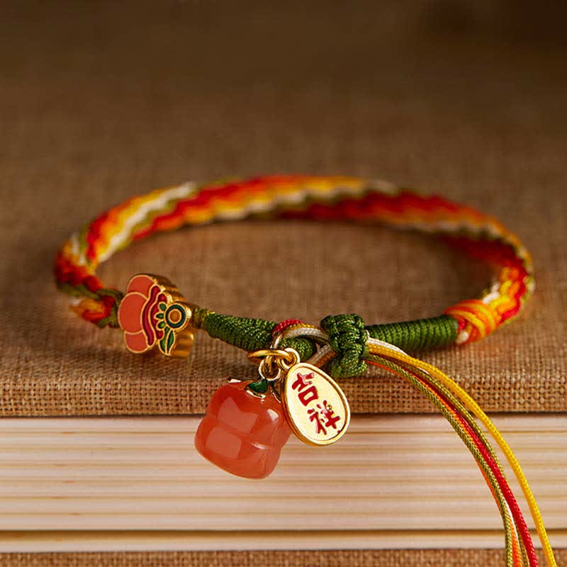 Pulsera de cuerda trenzada con nudo de reencarnación, ágata roja caqui, Buddha Stones