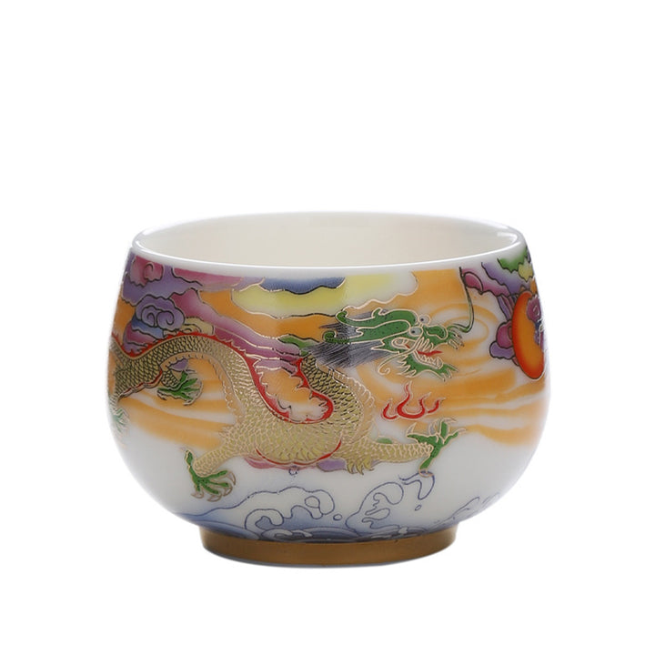 Taza de té de cerámica con Buddha Stones, dragón, Fénix, nubes propicias, sol, olas del océano, taza de té de Kung Fu