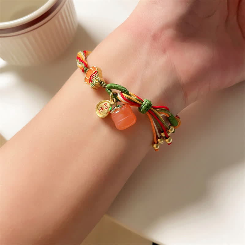 Pulsera de cuerda trenzada con nudo de reencarnación, ágata roja caqui, Buddha Stones