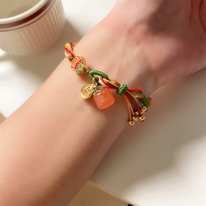 Pulsera de cuerda trenzada con nudo de reencarnación, ágata roja caqui, Buddha Stones