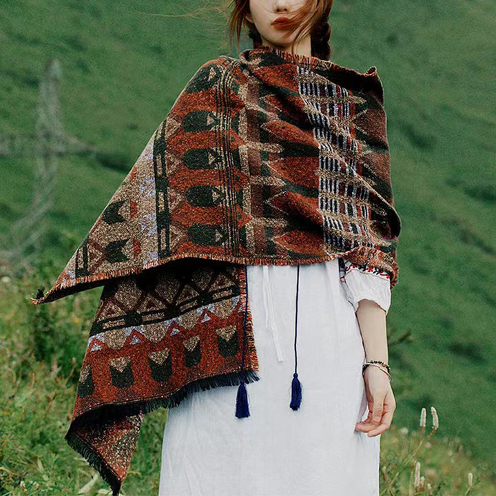 Mantón tibetano de Buddha Stones , patrón de geometría clásico, bufanda de viaje acogedora para invierno