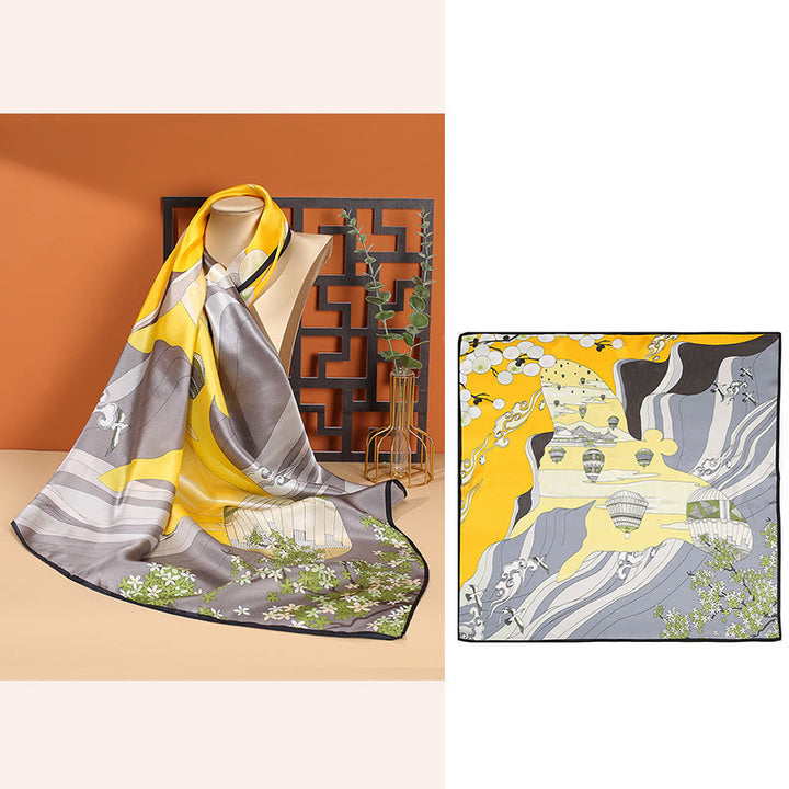 Buddha Stones escena pastoral globo aerostático flor de primavera 100% seda de morera cuello bufanda para el pelo - image 10