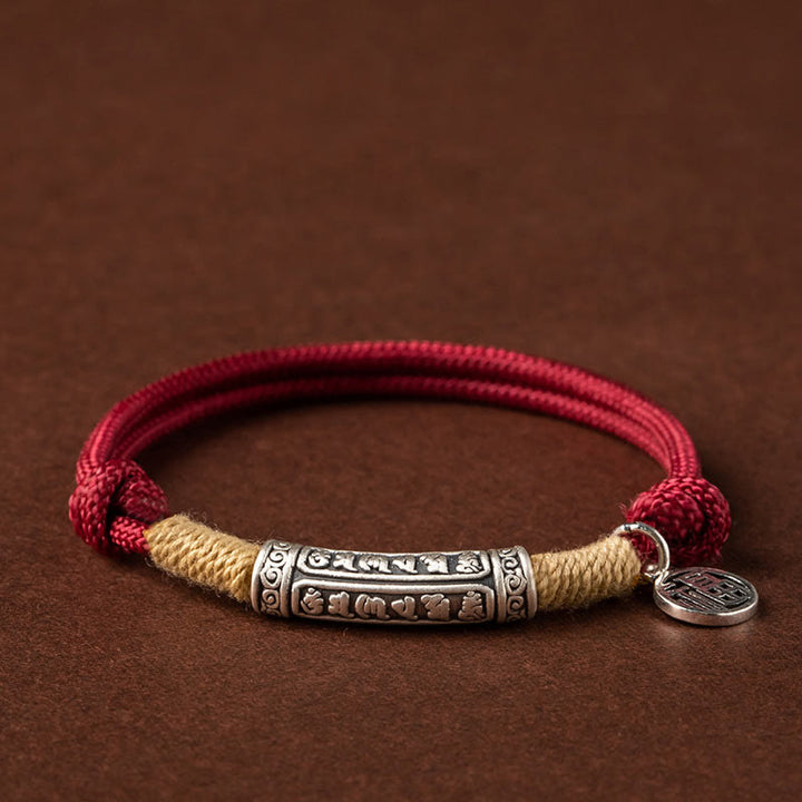 Pulsera trenzada de plata de ley 999 con Buddha Stones , hecha a mano en el Tíbet, Om Mani Padme Hum Fu, personaje de TopRank, suerte