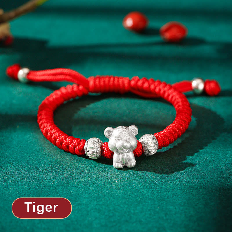 Pulsera para niños hecha a mano con cuerda roja del zodíaco chino de plata de ley 999 con Buddha Stones