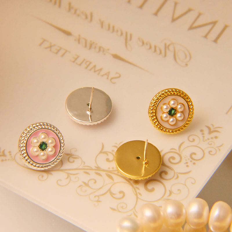 Pendientes de la suerte con flores esmaltadas y Buddha Stones
