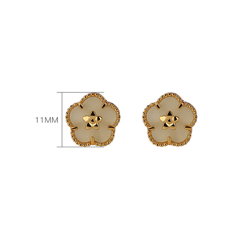 Pendientes de plata de ley 925 con Buddha Stones , jade hetiano y flor de ciruelo