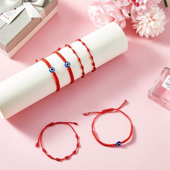 Buddha Stones 4 piezas pulsera de protección de hilo rojo de siete nudos contra el mal de ojo