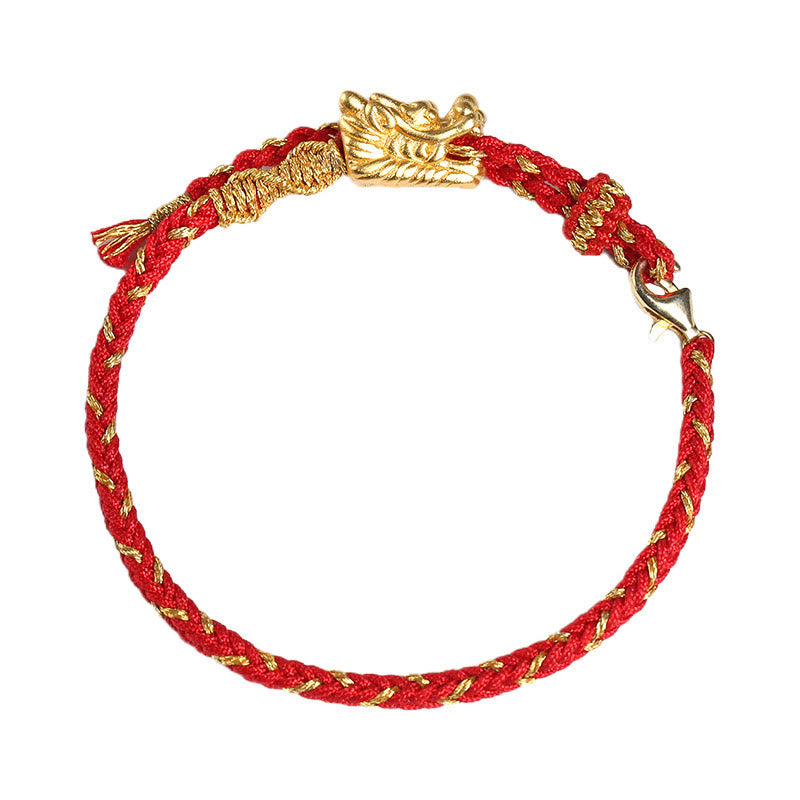 Pulsera trenzada de hilo rojo con nudo de ocho hilos de la suerte del dragón hecha a mano de plata de ley 999 con Buddha Stones